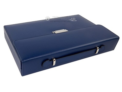 Nuevo 15" Zaza & Sacci Pequeño Cuero Backgammon Set - Estuche de Viaje Azul - Imagen 12 de 12