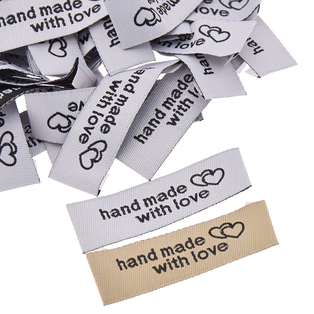 50PCS Hand Made with Love Cloth Labels Clothing Bag Sewing Tags