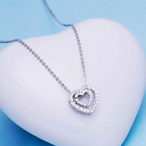 Pure Platinum 950 Chain Women Hollow Double Heart O Link Necklace 3.95g/16.5inch - Picture 2 of 9
