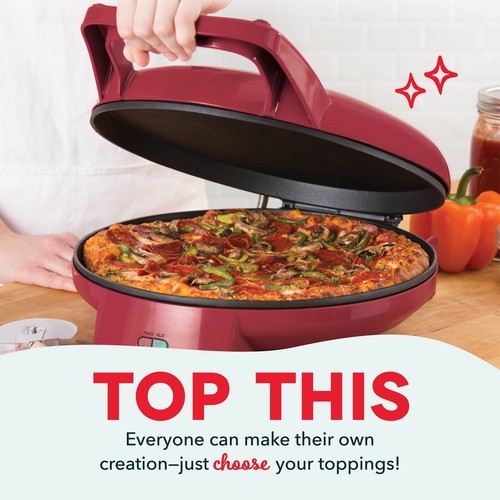 12" Pizza Griddle, Red - Personal Pizza Maker with Dual Cooking Surfaces, Nonsti - Picture 5 of 12