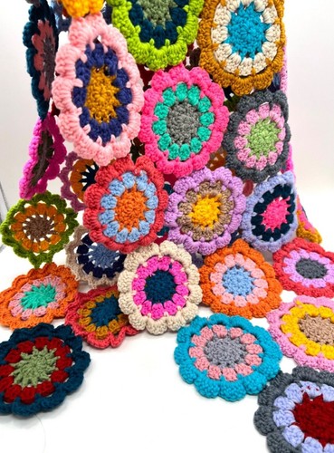 New Hand Knit Granny Square Crochet Yarn Long Scarf Table Runner Home Deco Shrug - Picture 11 of 18