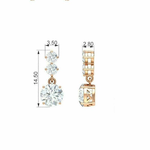 1Ct Round Cut Lab Created Diamond Drop & Dangle Earrings 14K Yellow Gold Plated - Picture 2 of 4