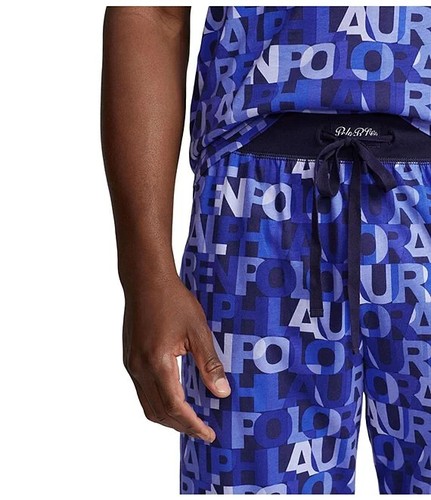 NWT Polo Ralph Lauren Navy/Blue FUNKY MONOGRAM Logo Jogger Pajama/Lounge Pants L - Picture 6 of 6