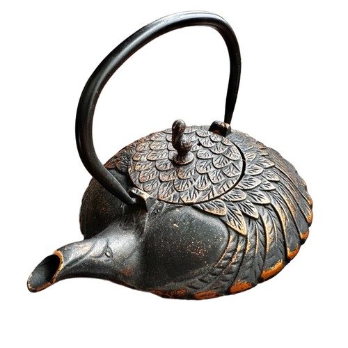 Vintage Japanese Cast Iron Teapot with Handle Bird Pelican Design - Picture 2 of 10