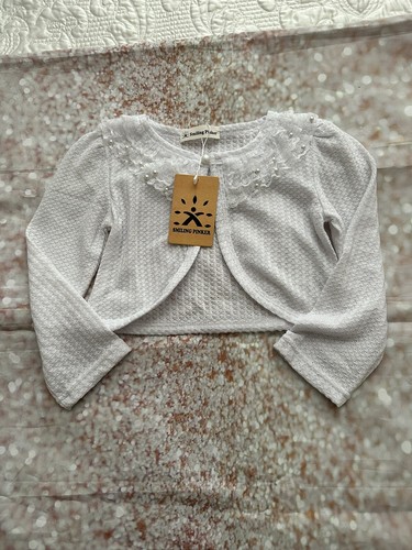 SMILING PINKER Little Girls Cardigan Shrug Cotton Waffle Knit Bolero Lace Beaded - Picture 6 of 10