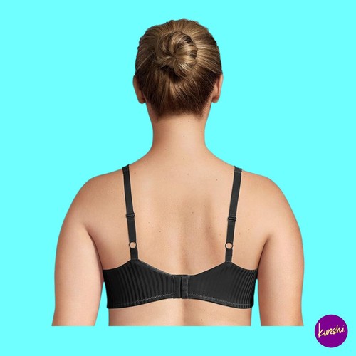 PLAYTEX Women's Secrets Perfectly Smooth Wirefree Bra, Black Stripe, 36D - Picture 2 of 5
