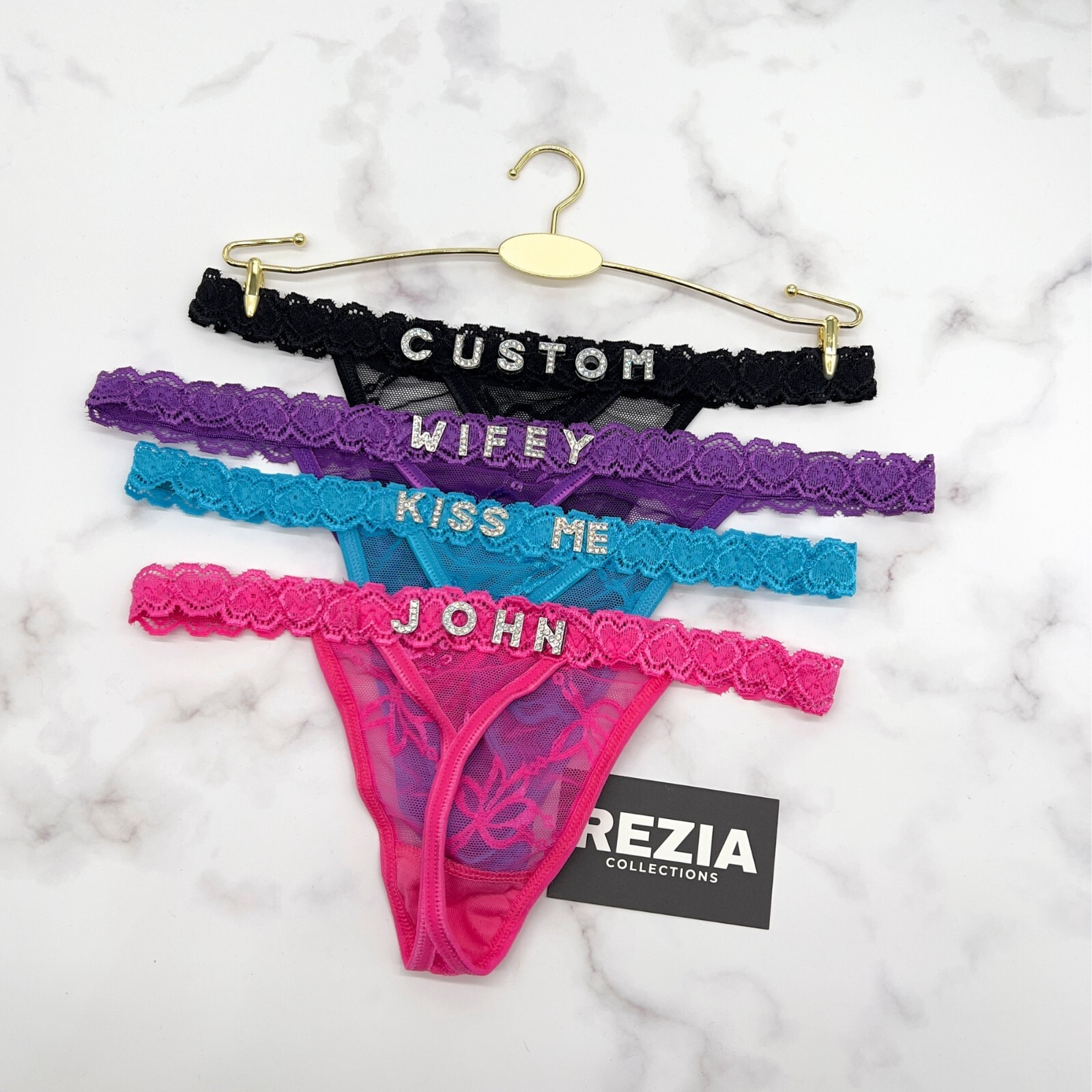 Personalised Thong Custom Thong with Rhinestone Letters