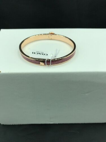 $95 NWT Coach rose gold pink glitter hinged bangle bracelet with box A7 - Picture 2 of 6