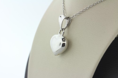 14K White Gold Plain Puffy Heart Charm Pendant - Picture 3 of 7