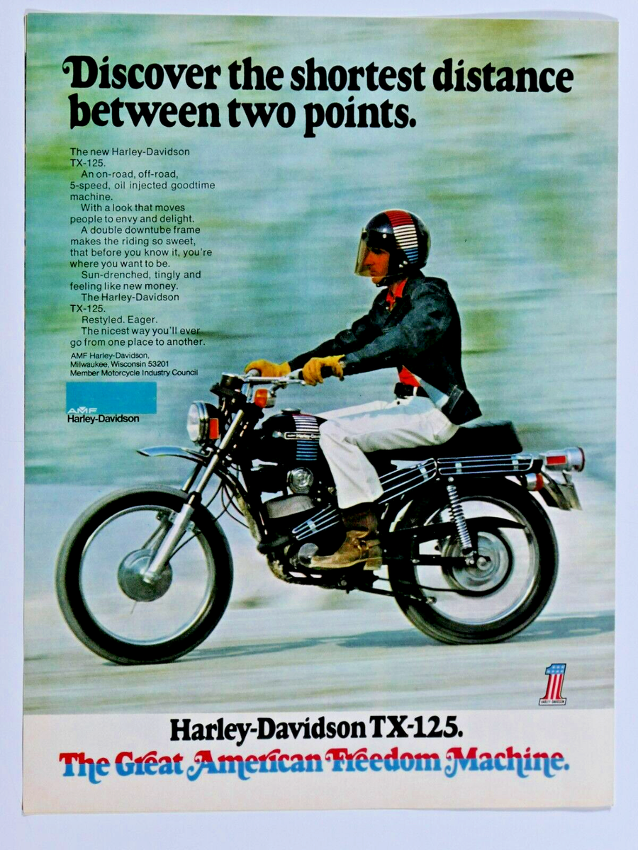 昔のポスター 1974 Harley Davidson ZX 125 Vintage Camp Fire Original Print