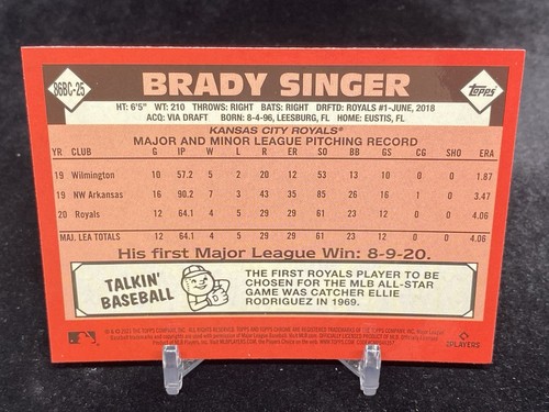 BRADY SINGER 2021 TOPPS CHROME #86BC-25 35TH ANNIV. 1986 ROOKIE INSERT / ROYALS - Picture 2 of 2