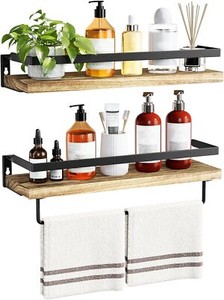 Amada Rustic Floating Shelves Wall Mounted Solid Paulownia Wood Set of 2 for Kit