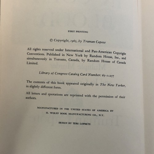 In Cold Blood First Printing Book of the Month Club 1965 Truman Capote w DJ - Bild 8 von 13