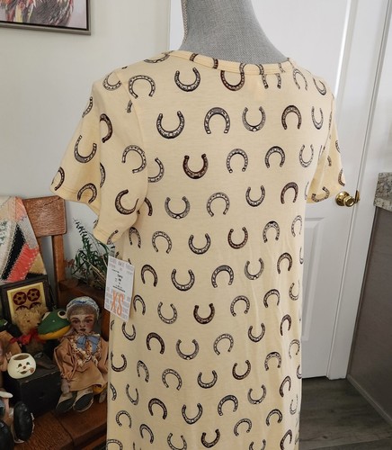 LuLaRoe Womens Dress Carly X-Small Solid Hi-Low Horseshoe Yellow Brown Horse NWT - Picture 5 of 7