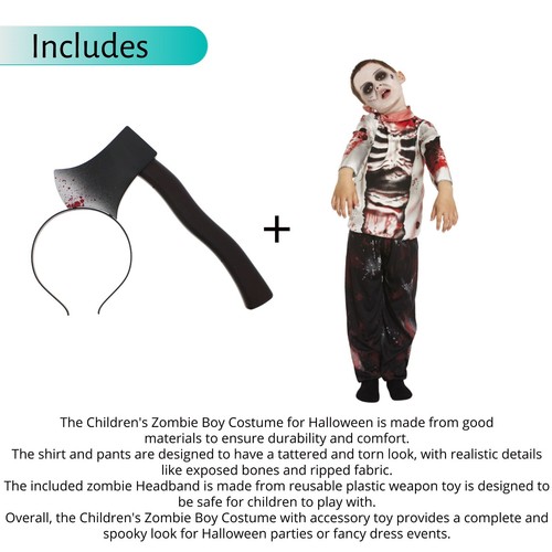 Boys Zombie Costume+Halloween Headband Kids Scary Skeleton Fancy Dress Party - Picture 19 of 63