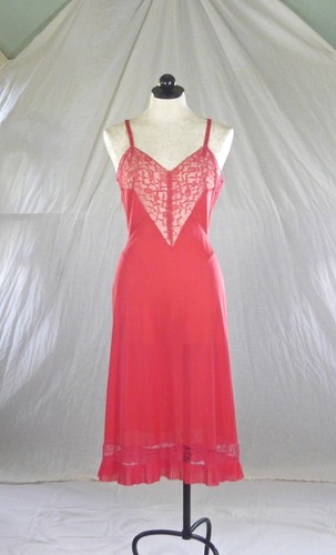VANITY FAIR Vintage 50er koralle rot Nylon Slip top elegant 34 - Bild 1 von 11