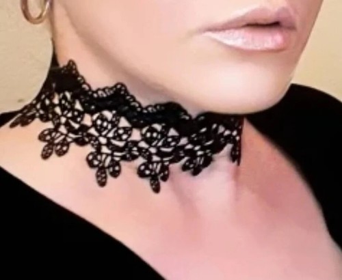 Black Lace Victorian Style Choker Necklace Q - Picture 4 of 6