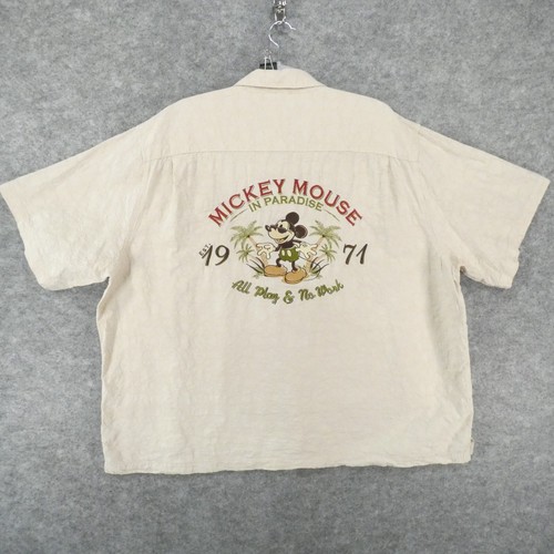 Disney Shirt Mens XXL Short Sleeve Ivory Mickey in Paradise Embroidered Hawaiian - Picture 14 of 15
