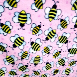 Fleece-Fabric-HAPPY-BEES-PRINT-PINK-FLEECE-60-034-By-The-Yard-BUMBLE-BEES