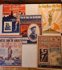 Lot - Five VTG-Antique War Time Military Sheet Music/ Wall Art Militaria Props