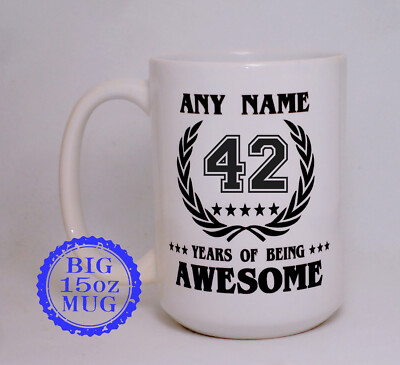 Personalisierte große 15-Unzen-Tasse 42 Years Of Being Awesome Geburtstag Feier 5 Sterne
