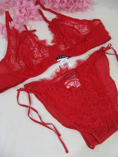 Venus BH & Panty Set 2x (22-24) Rot Spitze Open Cup Wimpern String Bikini Neu ohne Etikett - Bild 2 von 13