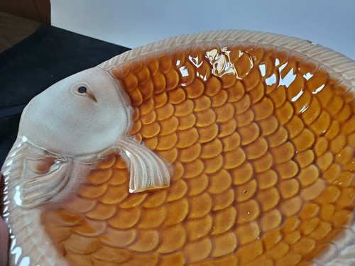 Vintage Set of 2 Italica Ars Fish Plates 11" #78262 Brown Italy IMPERFECT - Picture 18 of 23