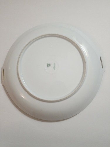 Plato redondo floral vintage HR Bavaria verde con asas doradas pintado a mano  - Imagen 5 de 9