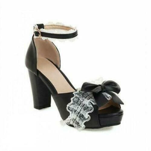 Womens High Heel Peep Toe Party Sandals Summer Wedding Ankle Strap Shoes 41-48 H - Afbeelding 17 van 17