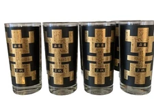 G. Reeves Signed MCM Black and 22kt Gold highball glasses Set Of 8