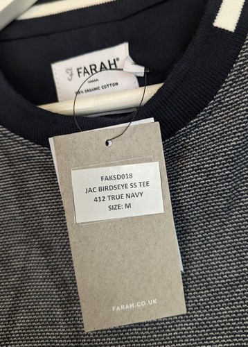 Farah Jacquard Regular Fit Organic Cotton T Shirt - Navy Medium M RRP £40 - Picture 5 of 6