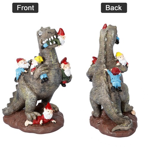 Funny Dinosaur Eating Gnomes Statue Yard Art Resin Garden Patio Decor Ornament - Picture 7 of 16