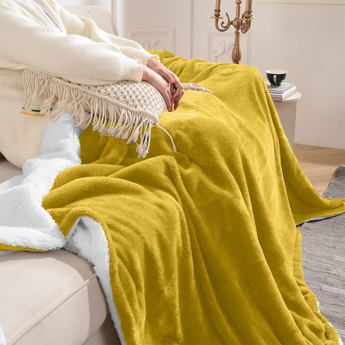 480 GSM Heavy Sherpa Fleece Blanket Soft Warm Sofa Bed Throw Faux Fur Blanket UK - Picture 36 of 132