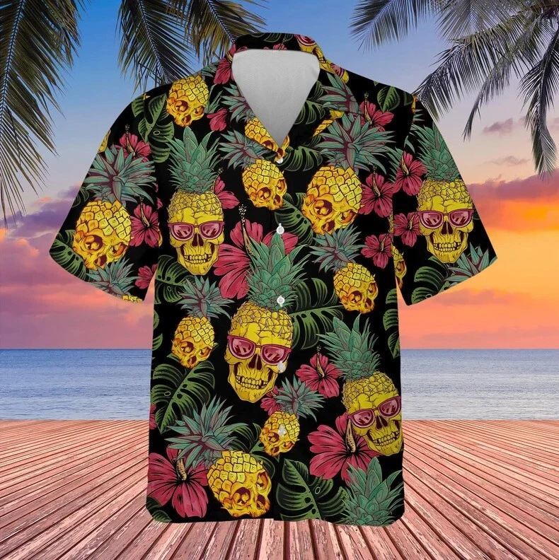 Pineapple Skull Hawaiian Shirt for Men and Women