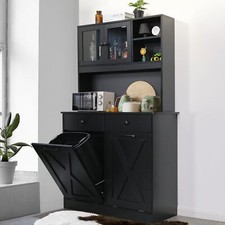 Dual Tilt Out Trash Can Cabinet Wooden Storage Cabinet Garbage Bin 20 Gal