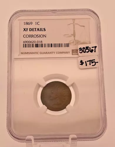 NGC 1869 Indian Head Cent 1C XF Details