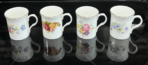 4 tazas de café vintage Royal Castle Bone China England florales acanaladas borde dorado 8 oz - Imagen 2 de 15