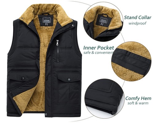 Men's Winter Insulated Vest Jacket Fleece Lined Warm Padded Sleeveless Work Coat - Picture 57 of 61