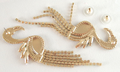 3 3/4" BETSEY JOHNSON MULTICOLOR PINK FLAMINGO BIRD RHINESTONE DANGLE EARRINGS - Picture 16 of 18