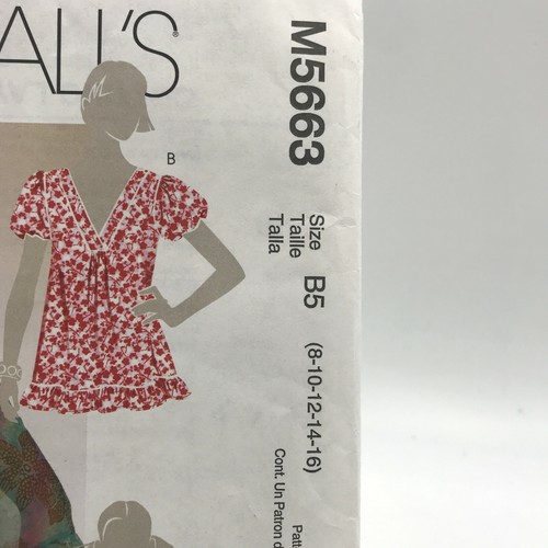 McCalls 5663 V Neck Top Loose Pullover Ruffles Misses Size 8 16 Sewing Pattern - Picture 2 of 4