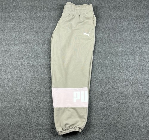 Puma Pants Womens Medium Beige Pink Joggers Logo Athletic Casual Sweatpants