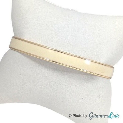 Gap Cream Enamel Stripe Classic Gold Tone Bangle Bracelet - Picture 2 of 7