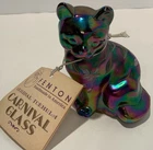 VINTAGE FENTON AMETHYST CARNIVAL GLASS HAND PAINTED CAT KITTY SIGNED 3 5/8"H