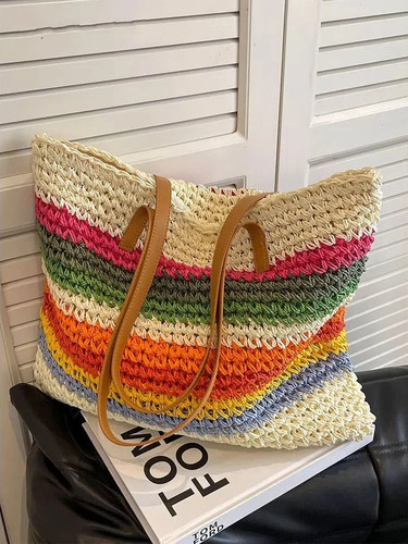 Large Beach Bag Handmade Straw Pocketbook Crossbody Bag for Women Woven Handbag - Picture 7 of 16