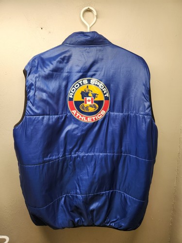 Vintage Roots Sport Athletics Rare Logo Reversible Puffer Vest 90s XL... - Afbeelding 1 van 16