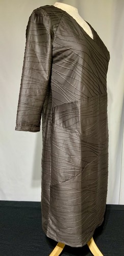 Tribal Brown Jacquard Faux Wrap Panel V Neck 3/4 Sleeve Sheath Dress Size Large - Picture 2 of 7