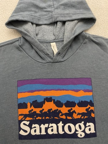 saratoga race track Hoodie Herren XL Horse Graphic Blue-ish Pullover