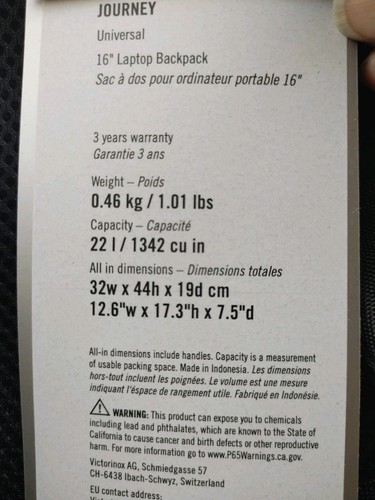 Black Victorinox Journey 16" Backpack 611724 - Picture 8 of 9