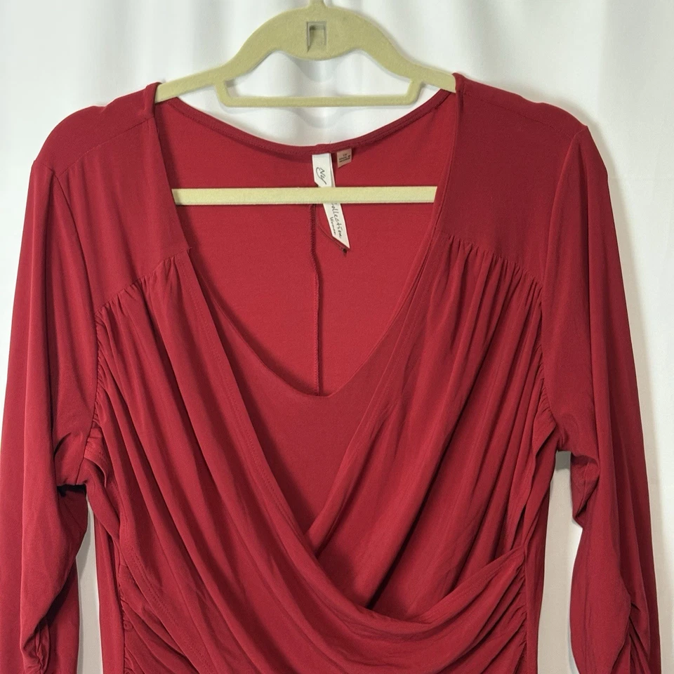 NY Collection Woman Red Faux Wrap 3/4 Sleeve Plus Party Career Dress 1X - Image 3 of 4