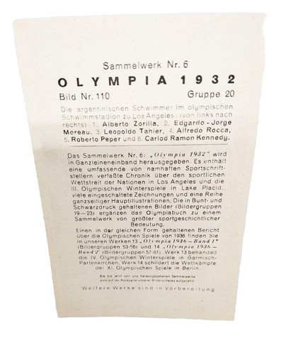 Obra de colección nº 6 Olimpiadas 1932 Imagen Nº Tarjeta de papel para nadadores 110 Group 20 - Imagen 2 de 2